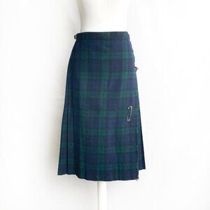 Aston VTG Wool Plaid Wrap Skirt with Buckles & Pin